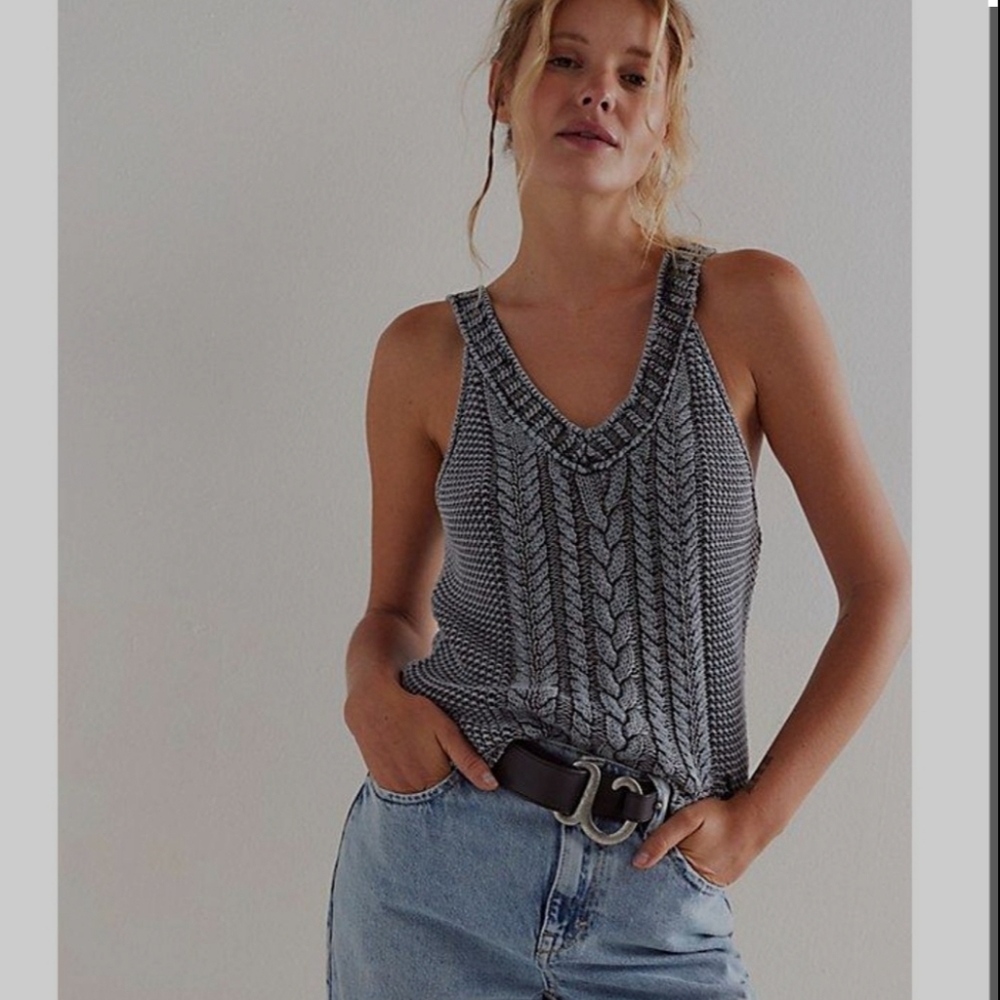 Breton Cable Knit Tank Top - Gray
